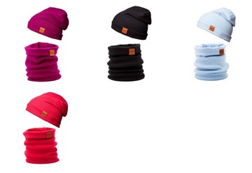 KOMPLET bawełniany czapka i komin damski ciepły zimowy dla kobiet RÓŻOWY