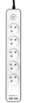 LISTWA ZASILAJĄCA TRACER ZEBRA 1.5m / 2x USB 2.1A