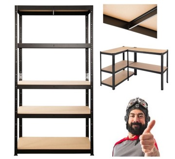 REGAŁ METALOWY MAGAZYNOWY 180x80x40 LOFTOWY CZARNY 175kg x 5 PÓŁEK