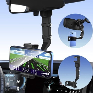 ДЕРЖАТЕЛЬ ТЕЛЕФОНА ДЛЯ АВТОМОБИЛЬНОГО ЗЕРКАЛА ЗАДНЕГО ВИДА, ПОВОРОТНЫЙ НА 90, РЕГУЛИРУЕМЫЙ НА 360