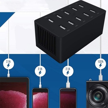 ŁADOWARKA 10xUSB TELEFONU SIECIOWA UNIWERSALNA 50W BIURKOWA STACJA ŁADUJĄCA