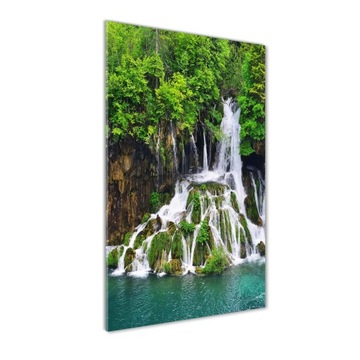 Foto obraz szklany pionowy Wodospad w lesie 60x120