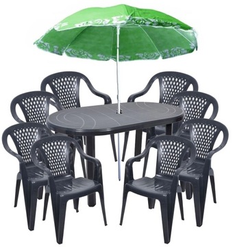 MOCNY! ZESTAW 8+1 GRAFIT DUŻY STÓŁ KRZESŁA PARASOL