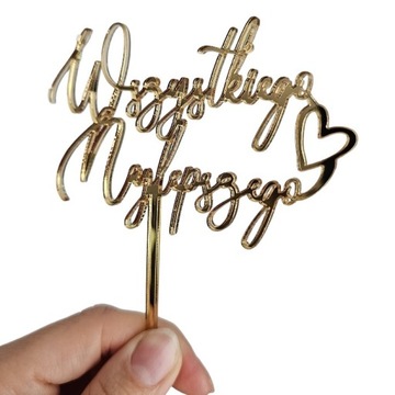 Topper toper na tort złoty MINI PIKER Wszystkiego Najlepszego złote lustro