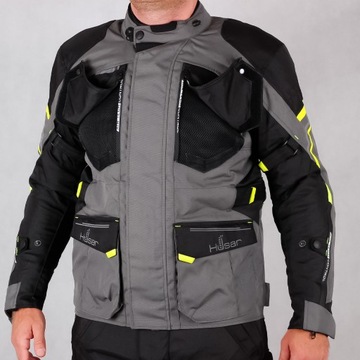 Turystyczna kurtka motocyklowa HUSAR ADVENTURE tekstylna szara 3 warstwowa