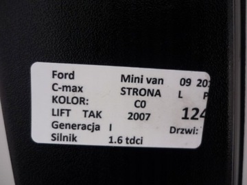 DVEŘE PRAVÉ PŘEDNÍ FORD C-MAX C0