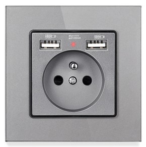 GNIAZDKO SZKLANE Z 2x USB SZARE KONTAKT + PUSZKA