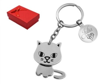 Брелок для ключей с подвеской в виде кошки с гравировкой