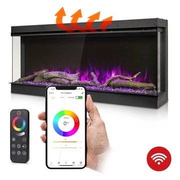 KOMINEK ELEKTRYCZNY Z FUNKCJĄ GRZANIA +WIFI 3D moc 1500 W do zabudowy-150cm