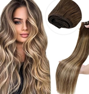 LaaVoo Doczepy włosów Tkany Balayage NATURALNE Prawdziwe 100g 55cm 4/27/4