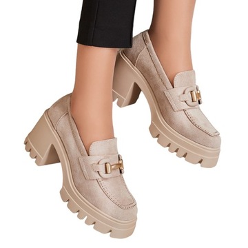 BEŻOWE MOKASYNY DAMSKIE NA SŁUPKU TIVILI 39