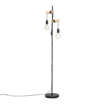 Rustykalna lampa podłogowa czarna drewno 2-źródła światła - Dami