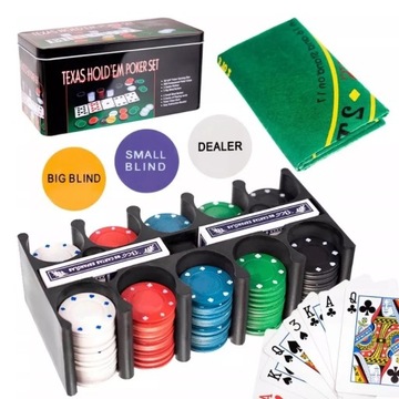 ZESTAW DO POKERA ŻETONY KARTY MATA POKER GRATIS ZŁOTA TALIA KART
