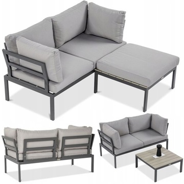 Zestaw Mebli Narożnik Ogrodowy Modułowy JAVA Sofa Stolik Poduszka 3w1 Jasny