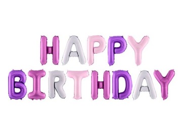 BALON BALONY FOLIOWE NAPIS HAPPY BIRTHDAY FIOLET