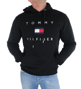 BLUZA TOMMY HILFIGER MĘSKA DUŻE LOGO KLASYCZNA CZARNA Z KAPTUREM M