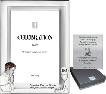 SREBRNA RAMKA NA ZDJĘCIE 13x18 PAMIĄTKA KOMUNII CHŁOPIEC