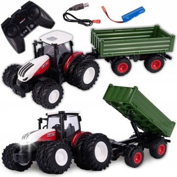 DUŻY TRAKTOR Z PRZYCZEPĄ CIĄGNIK ZDALNIE STEROWANY NA PILOT RC ŚWIATŁA LED