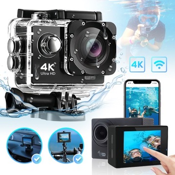 WODOODPORNA KAMERA SPORTOWA GO PRO FULL HD 4K 20MP Z WIFI+17 AKCESORIÓW