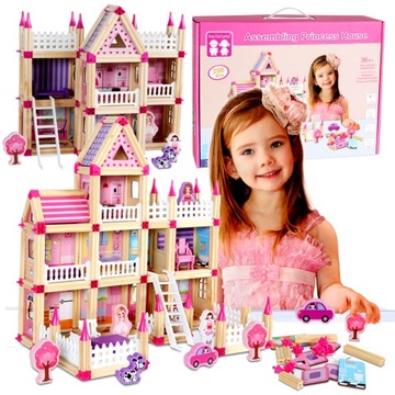 Domek drewniany dla lalek DIY klocki drewniane