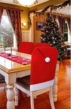 Чехлы на СТУЛЬЯ Шапка Санты РОЖДЕСТВЕНСКОЕ УКРАШЕНИЕ