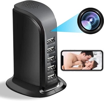 Ukryta kamera WIFI 5-portowa ładowarka USB, ukryta kamera do niania,