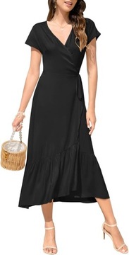 Letnia sukienka damska Ginfonr z przeszytym paskiem, czarna, M