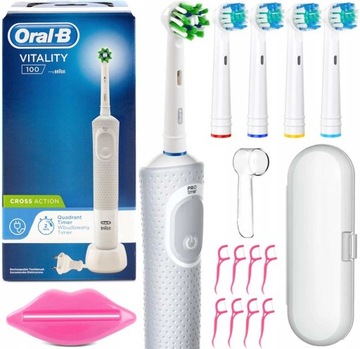 SZCZOTECZKA ORAL-B VITALITY 100 BIAŁA + KOŃCÓWKI ETUI WYKAŁACZKI WYCISKACZ