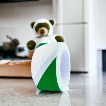 ЛЕНТА ПРЕДУПРЕЖДАЮЩАЯ маркировочная ПВХ Виниловая ЗЕЛЕНАЯ БЕЛАЯ 50мм 33м