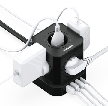 SMART KOSTKA PRZEDŁUŻACZ 2M 4x GNIAZDO 4x USB LISTWA ZASILAJĄCA