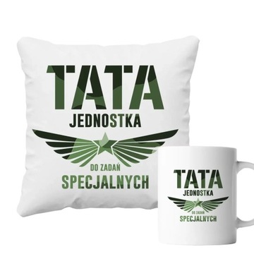 PREZENT DLA TATY DZIEŃ OJCA ZESTAW KOMPLET PODUSZKA KUBEK Tata jednostka