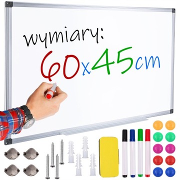 TABLICA MAGNETYCZNA 60x45 SUCHOŚCIERALNA BIAŁA + magnesy markery gąbka