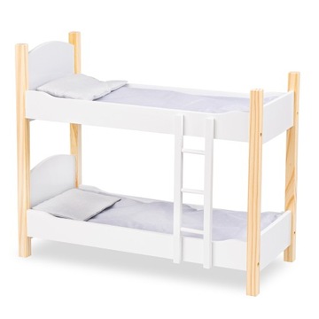 DREWNIANE DWUPIĘTROWE ŁÓŻECZKO DLA LALEK PIĘTROWE KINDERPLAY 53cm + POŚCIEL