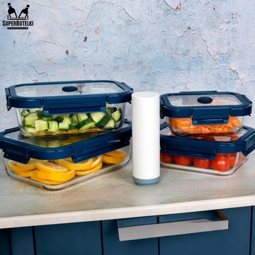 4 SZT POJEMNIKI PRÓŻNIOWE NA ŻYWNOŚĆ SZKLANY ZE SZKLANĄ POKRYWKĄ ZESTAW 4x