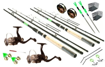 Zestaw wędka Feeder x2 Kołowrotek x2 akcesoria