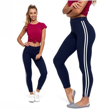 Fit Legginsy Spodnie z Lampasami Getry Sportowe Na Siłownię Paski MORAJ S/M