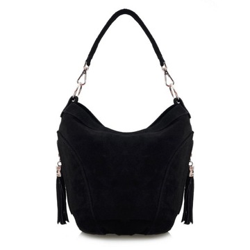 TOREBKA zamszowa worek z frędzelkami CZARNA