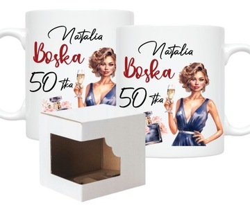 Kubek na prezent na 50-te URODZINY 50 LAT dla KOBIETY BOSKA + DOWOLNE IMIĘ