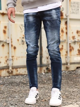 SPODNIE JEANSOWE Z Dziurami Skinny Fit MĘSKIE Niebieskie Sprane i8 Denim 36