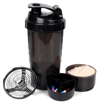 SHAKER Z POJEMNIKIEM NA BIAŁKO SZCZELNY SIŁOWNIA 3 POJEMNIKI 500ML FT32A