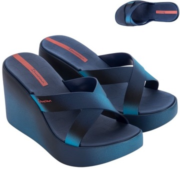 Klapki damskie Eleganckie Ipanema Colore na Koturnie Platformie Granat 37