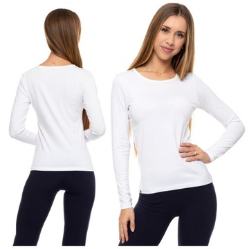 BAWEŁNIANA KOSZULKA DAMSKA Z DŁUGIM RĘKAWEM LONGSLEEVE BIAŁY MORAJ XL