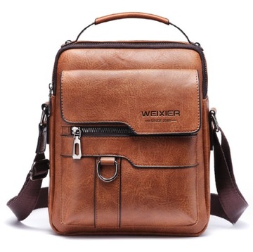 LISTONOSZKA MĘSKA TORBA NA RAMIĘ SKÓRZANA BRĄZOWA SASZETKA