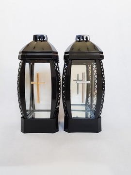 Черный фонарь, свеча для храма, серебряный крест, 30 см.