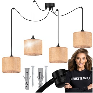 Lampa wisząca pająk RUSTYKALNA mini ABAŻUR JUTA beżowy