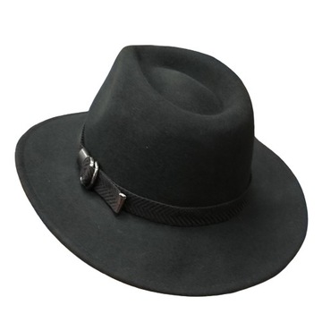 Włoski czarny męski kapelusz filcowy fedora crushable filc 57cm melonik