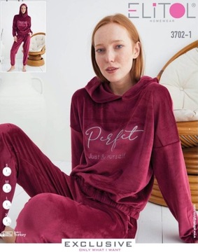 Komplet Dresowy Dres Sportowy Welurowy Damski Spodnie Bluza 3702-1 XL bordo