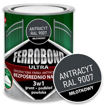 Farba do Metalu na Rdzę ANTRACYT MŁOTKOWY RAL 9007 0,7L Ferrobond Ultra