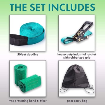 НАБОР СЛЭКЛАЙНА ДЛЯ ТРЕНИРОВКИ БАЛАНСА КАНАТОВАЯ ХОДЬБА ДЛЯ САДА 15М