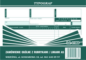 DRUK 01068 ZAMÓWIENIE OGÓLNE Z RUBRY. A5 TYPOGRAF